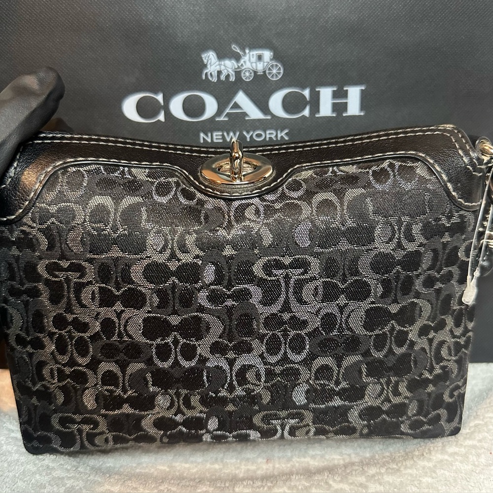shimmer optic Coach Black silver and Gray Signature Clutch/wristlet
